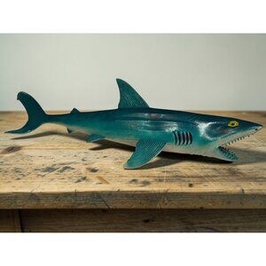 Vintage Plastic Shark Toy Figurine With Open Jaws & Blue Gradient Color Made In
